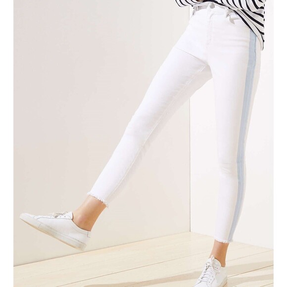 LOFT Denim - Ann Taylor LOFT Skinny Crop Jeans Womens 8 29 White Side Stripe Frayed NEW